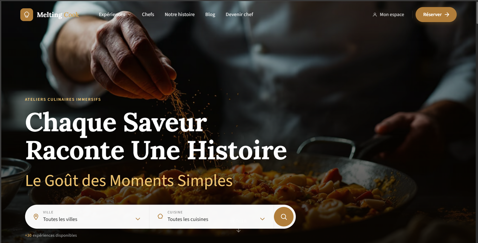 Aperçu — plateforme d'expériences culinaires