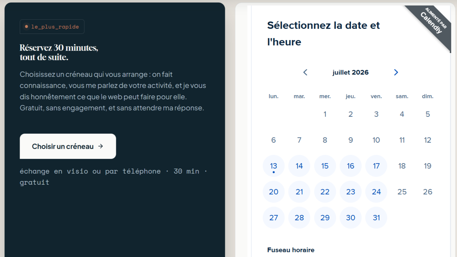 Prise de rendez-vous automatisée via Calendly intégrée à un site web par DevByStack